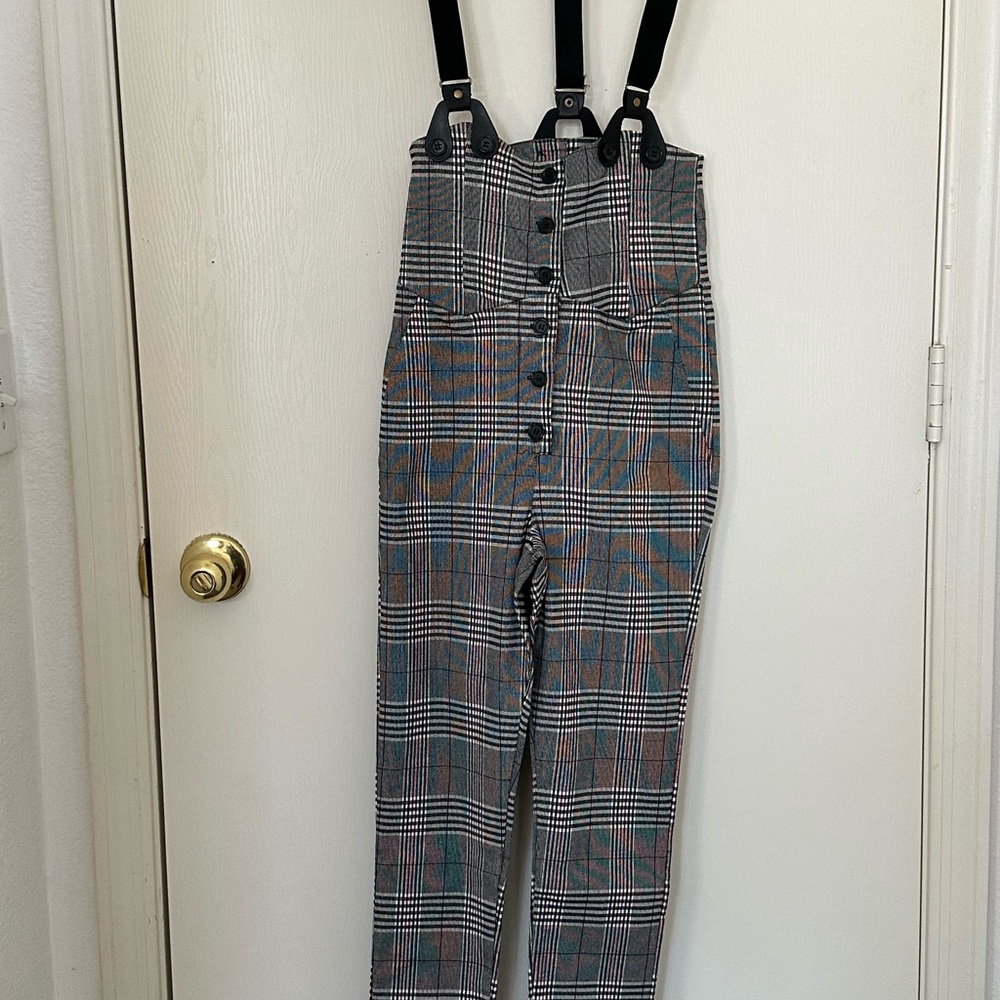 Plaid Suspender Pants